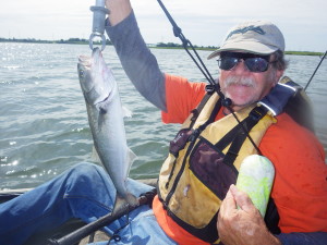 Charlie had a nice blue fish hit his jig and minnow combo.